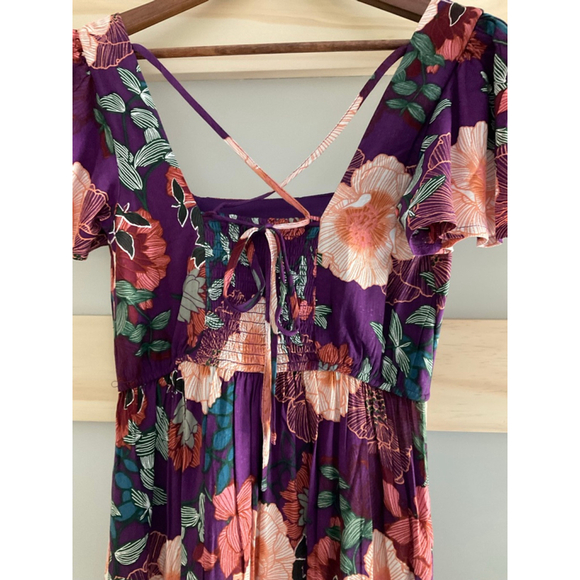 Band of the Free Floral Puff Sleeve Midi Dress Black Multi Size Small NWT Boho - Picture 3 of 9